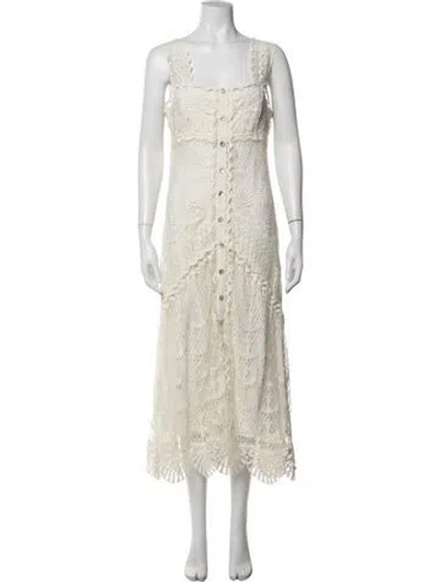 Pre-owned Farm Rio Lace Pattern Midi Length Dress In White