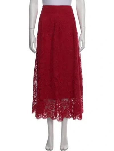 Pre-owned Farm Rio Lace Pattern Midi Length Skirt In Red