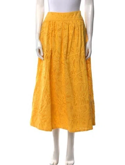 Pre-owned Farm Rio Lace Pattern Midi Length Skirt In Yellow