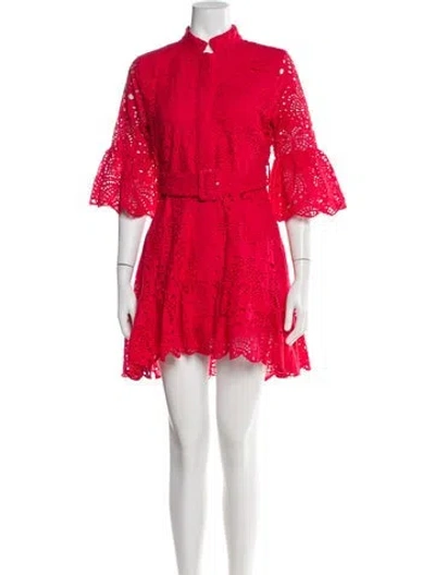Pre-owned Farm Rio Lace Pattern Mini Dress In Pink