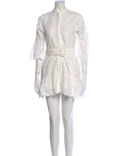 Pre-owned Farm Rio Lace Pattern Mini Dress In White