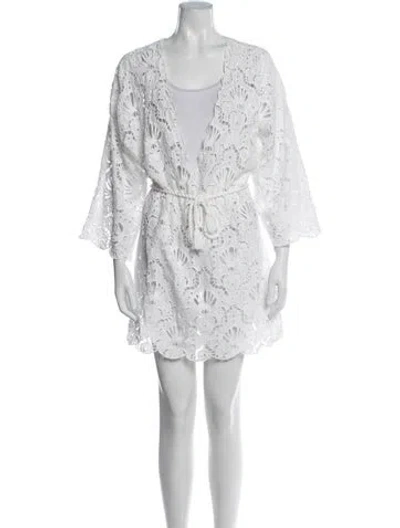 Pre-owned Farm Rio Lace Pattern Mini Dress In White