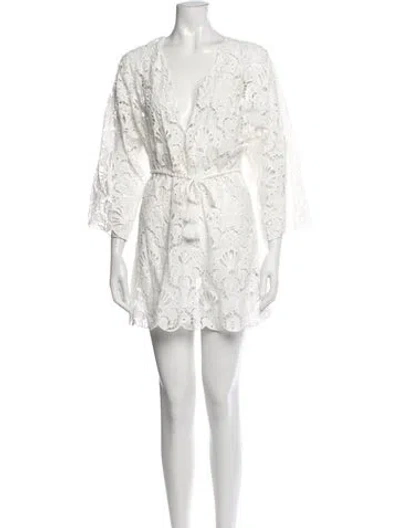 Pre-owned Farm Rio Lace Pattern Mini Dress In White
