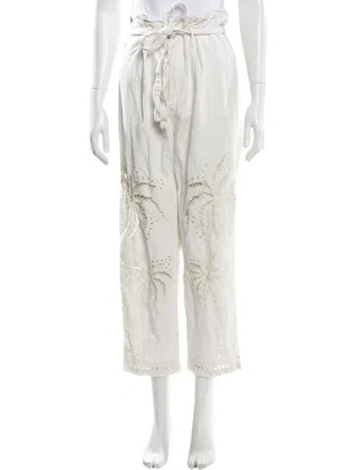 Pre-owned Farm Rio Lace Pattern Straight Leg Pants In White