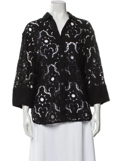 Pre-owned Farm Rio Lace Pattern Three-quarter Sleeve Blouse In Gray