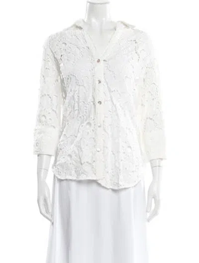 Pre-owned Farm Rio Lace Pattern Three-quarter Sleeve Blouse In White