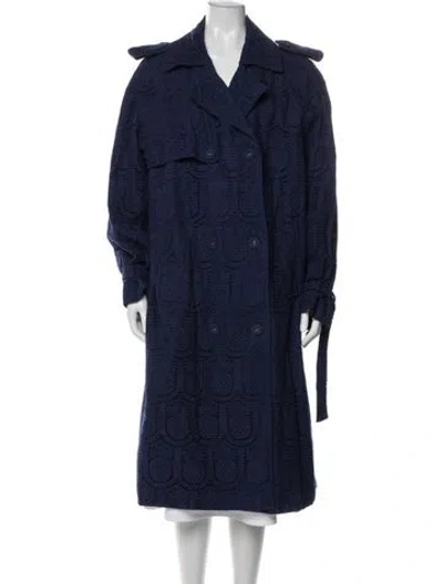 Pre-owned Farm Rio Lace Pattern Trench Coat W/ Tags In Blue
