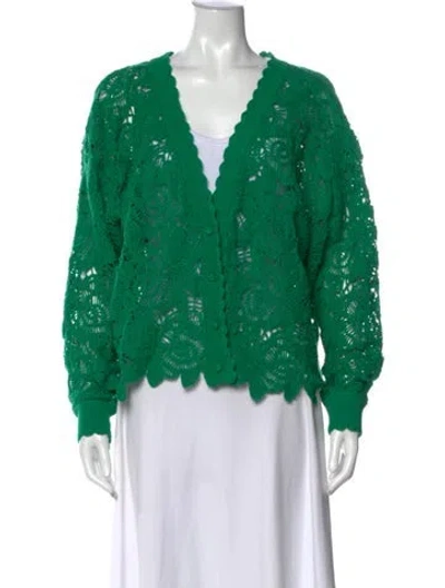 Pre-owned Farm Rio Lace Pattern V-neck Sweater In Green
