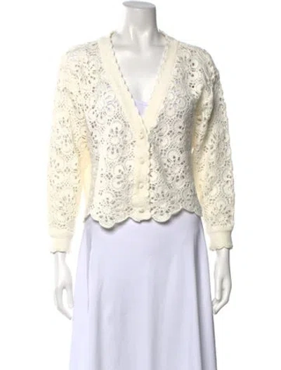 Pre-owned Farm Rio Lace Pattern V-neck Sweater In Neutrals