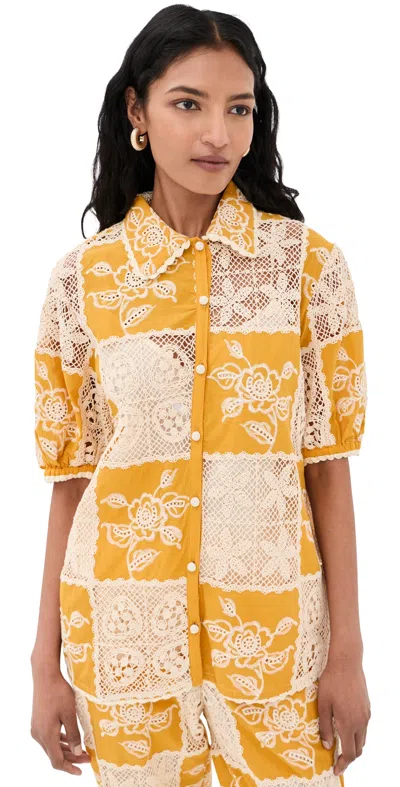 Farm Rio Lace Short Sleeve Shirt Off-white In Multi