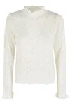 Farm Rio Lace Stitch Ruffles Blouse In White