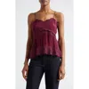 Farm Rio Lace Trim Pintuck Satin Camisole In Purple