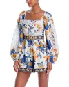 Farm Rio Lace Trim Romper In Summer Flowers Off-white