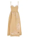Farm Rio Lace-trimmed Floral-embroidered Midi Dress In Brown