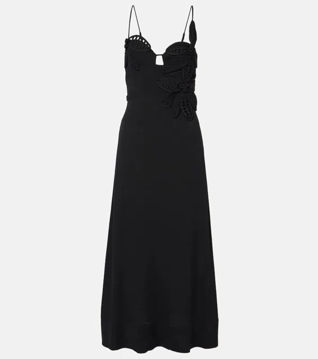 farm rio black lace dress Farm Rio Black Lace Long Sleeve Midi Dress, Black / S