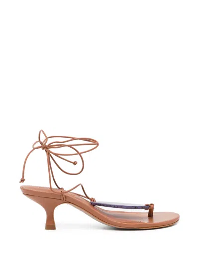 Farm Rio Lace Up Sandals In Brown