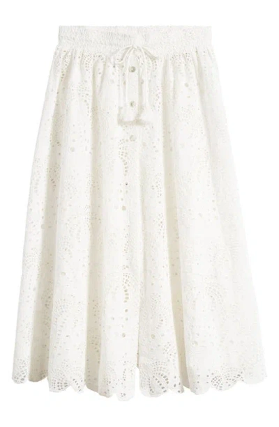 Farm Rio Laise Cotton Eyelet Cover-up Skirt In White