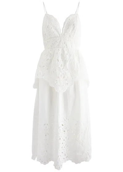 Farm Rio Laise Cotton-poplin Midi Dress In White
