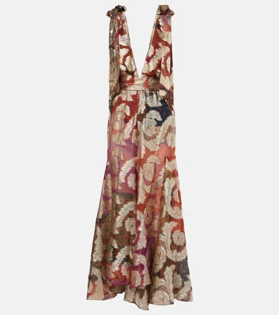 Farm Rio Metallic Jacquard Sleeveless Maxi Dress In Multicolor