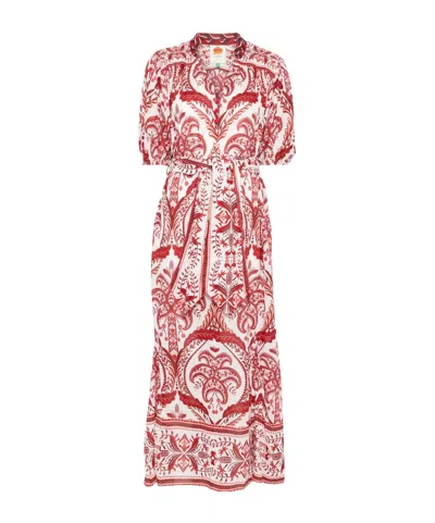 Farm Rio Lantern Sleeve Dress In Pink