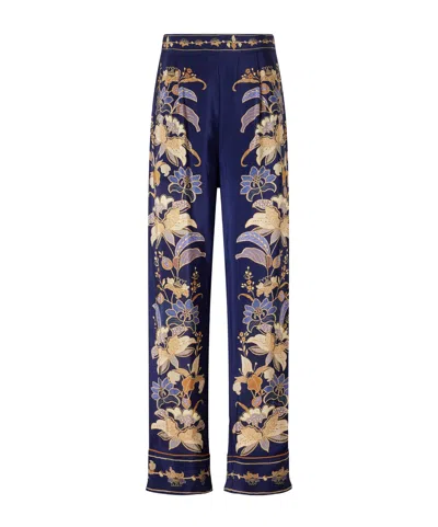 Farm Rio Lara Floral-print Trousers In Blue