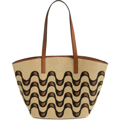 Farm Rio Large Embroidered Raffia Basket Tote In Brown