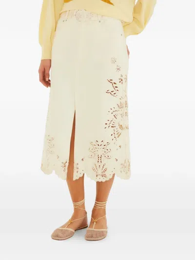 Farm Rio Laser-cut Scallop Long Skirt In Neutral