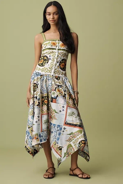 FARM RIO LATIN TRIP SCARF-HEM MIDI DRESS