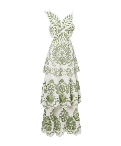 Farm Rio Layered Linen Maxi Dress In Green