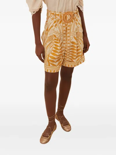 Farm Rio Leaf-print Belted Knee-length Shorts In Black