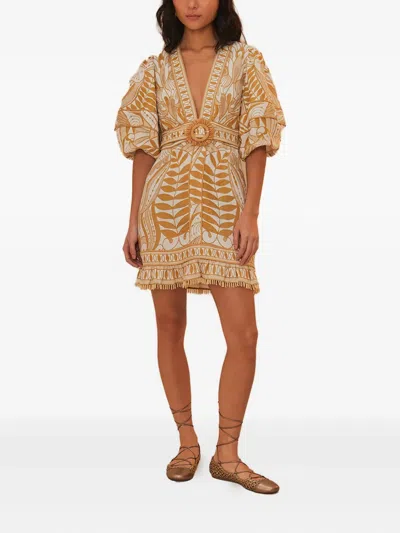 Farm Rio Off-white Lace Nature Lenzing Ecovero Euroflax Mini Dress In Lace Nature Off-white