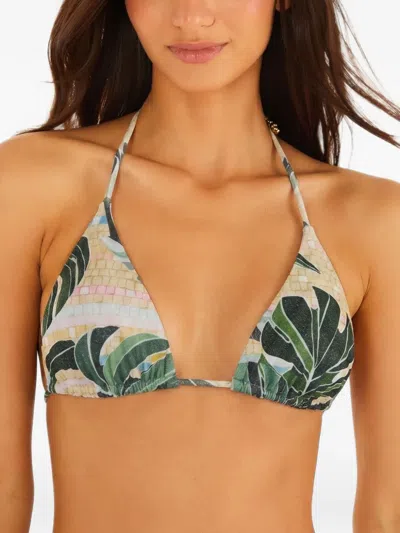 Farm Rio Leaf-print Triangle Bikini Top In Green