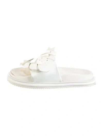 Pre-owned Farm Rio Leather Floral Print Mules In White
