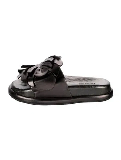 Pre-owned Farm Rio Leather Floral Print Slides In Black