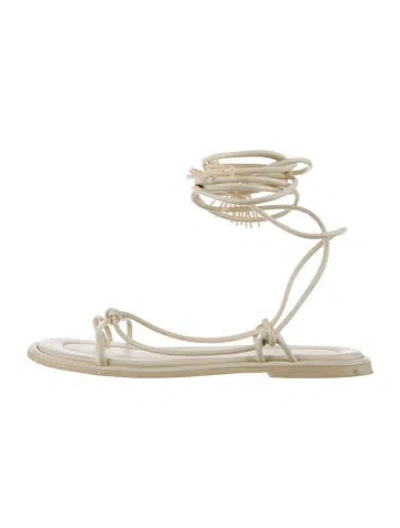 Pre-owned Farm Rio Leather Gladiator Sandals In Neutral