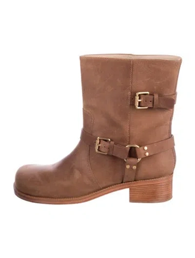 Pre-owned Farm Rio Leather Moto Boots In Brown