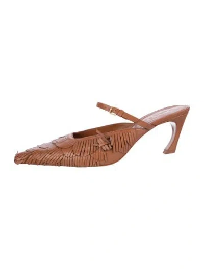 Pre-owned Farm Rio Leather Mules In Brown
