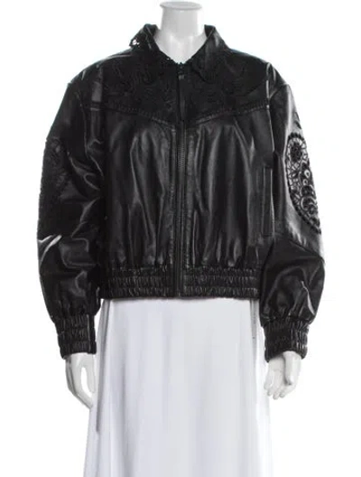 Pre-owned Farm Rio Leather Patterned Jacket In Black