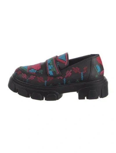 Pre-owned Farm Rio Leather Patterned Loafers In Black