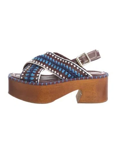 Pre-owned Farm Rio Leather Patterned Sandals In Brown