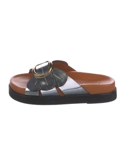 Pre-owned Farm Rio Leather Printed Slides In Multi