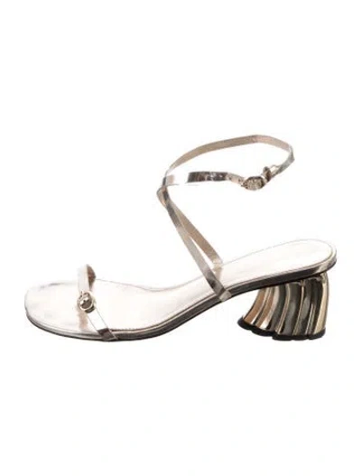 Pre-owned Farm Rio Leather Sandals In Gold