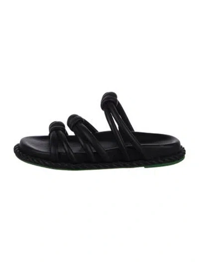 Pre-owned Farm Rio Leather Slides In Black