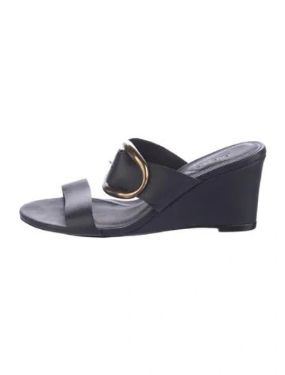 Pre-owned Farm Rio Leather Slides In Blue