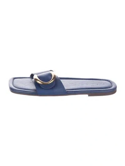Pre-owned Farm Rio Leather Slides In Blue