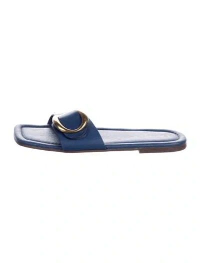 Pre-owned Farm Rio Leather Slides In Blue