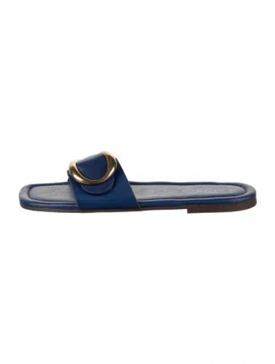 Pre-owned Farm Rio Leather Slides In Blue