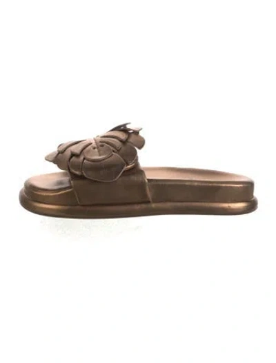 Pre-owned Farm Rio Leather Slides In Brown