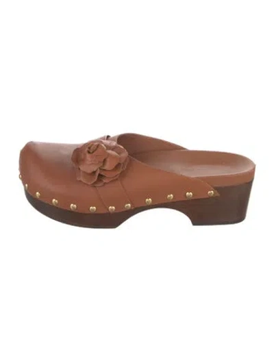 Pre-owned Farm Rio Leather Slides In Brown