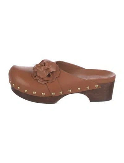 Pre-owned Farm Rio Leather Slides In Brown